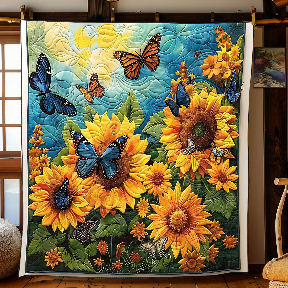 Sunflower Field Butterflies WP2008057CL Quilt