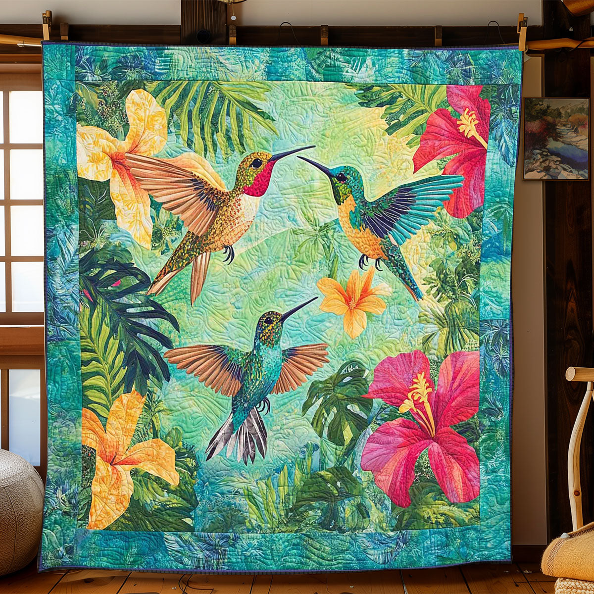 Tropical Colorful Hummingbird WP2008061CL Quilt
