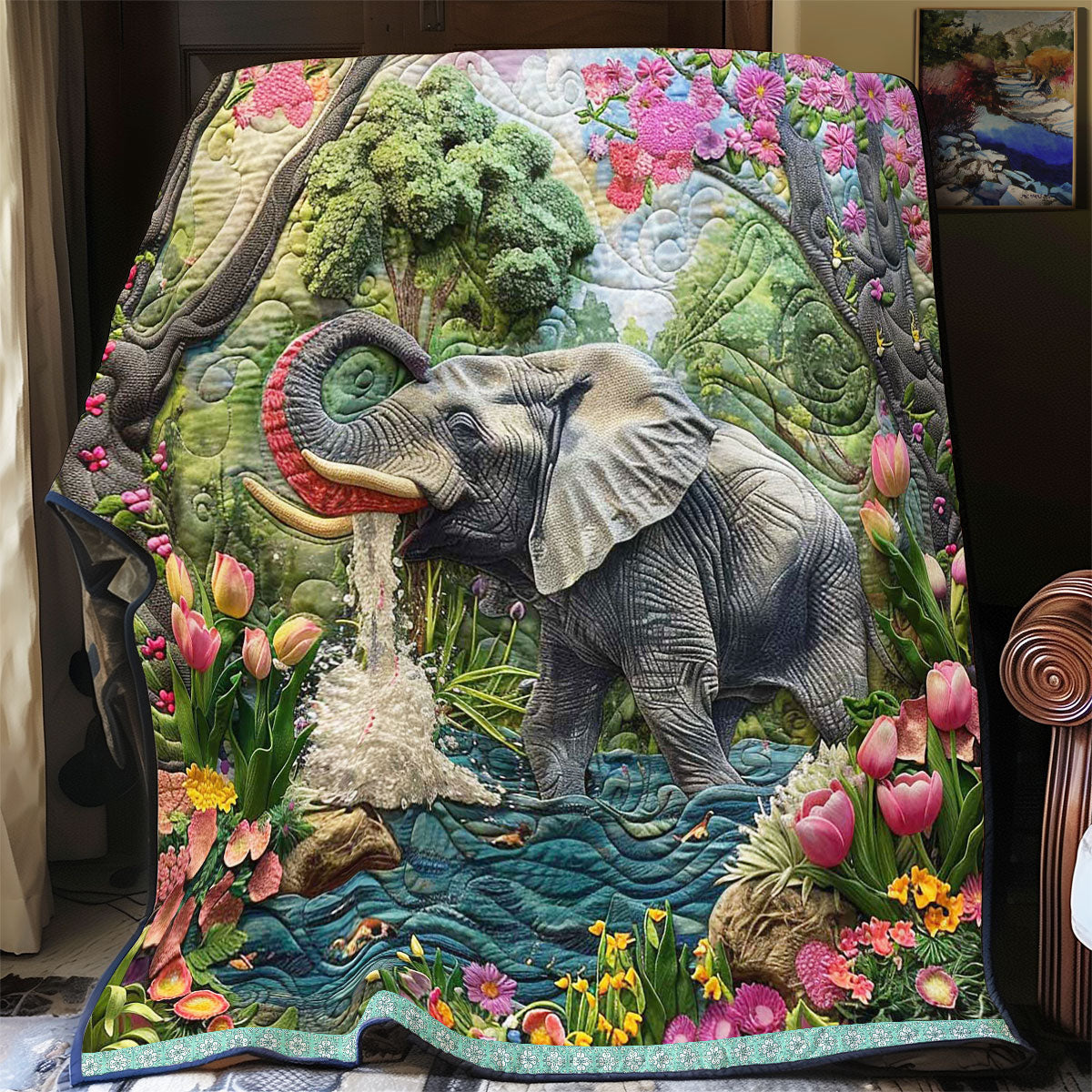 Drinking Water Elephant WP0909062CL Quilt