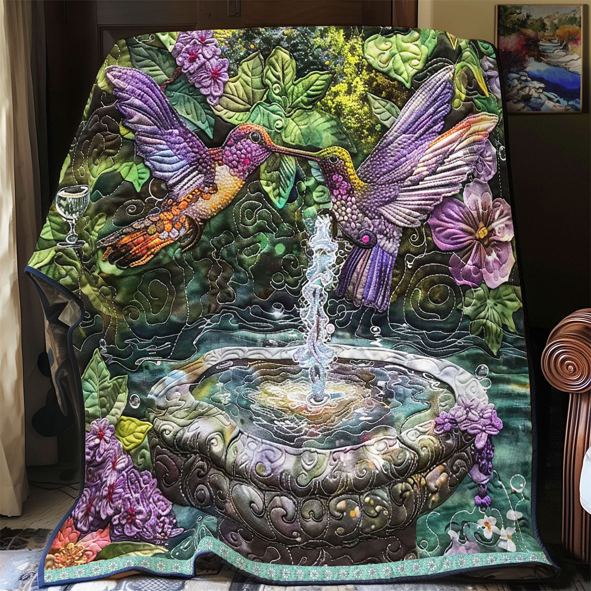Fountain Couple Hummingbird WP0909009CL Quilt
