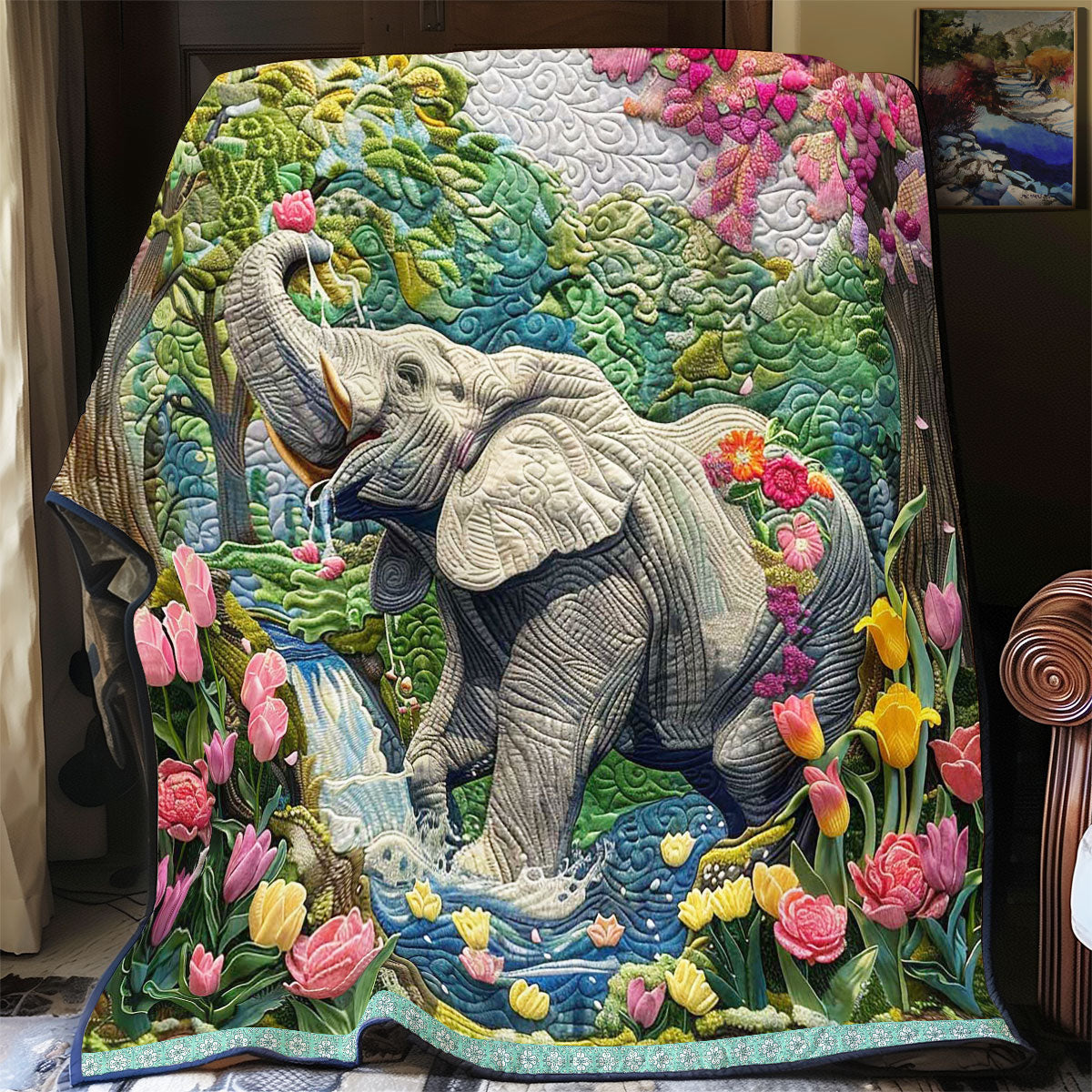Showering Elephant WP0909046CL Quilt