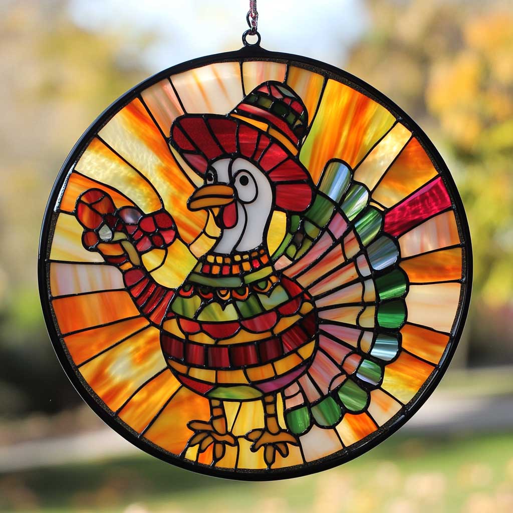 Festive Turkey WN1411019CL Stained Glass Suncatcher