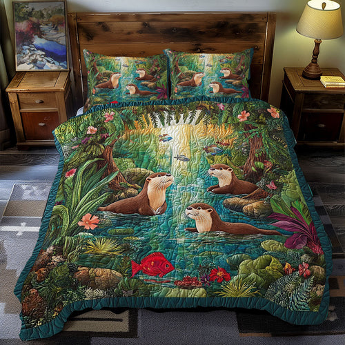 Otter Family In Forest WY1701103CL Duvet Cover Set