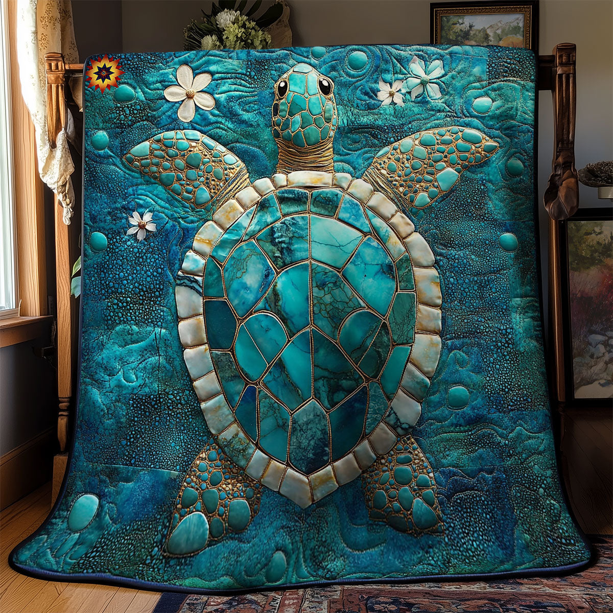 Teal Turtle WY2311034CL Quilt