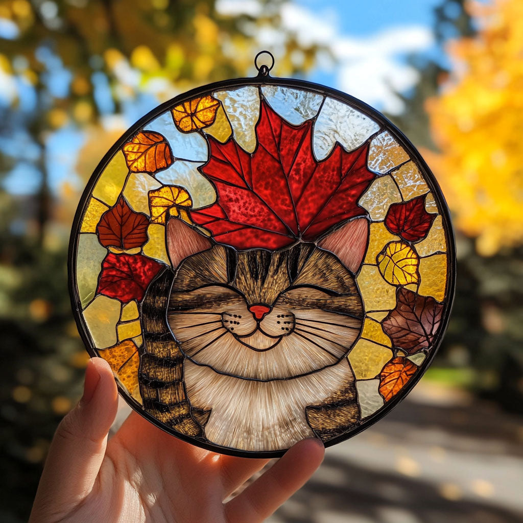 Autumn Cat WU1110003CL Stained Glass Suncatcher