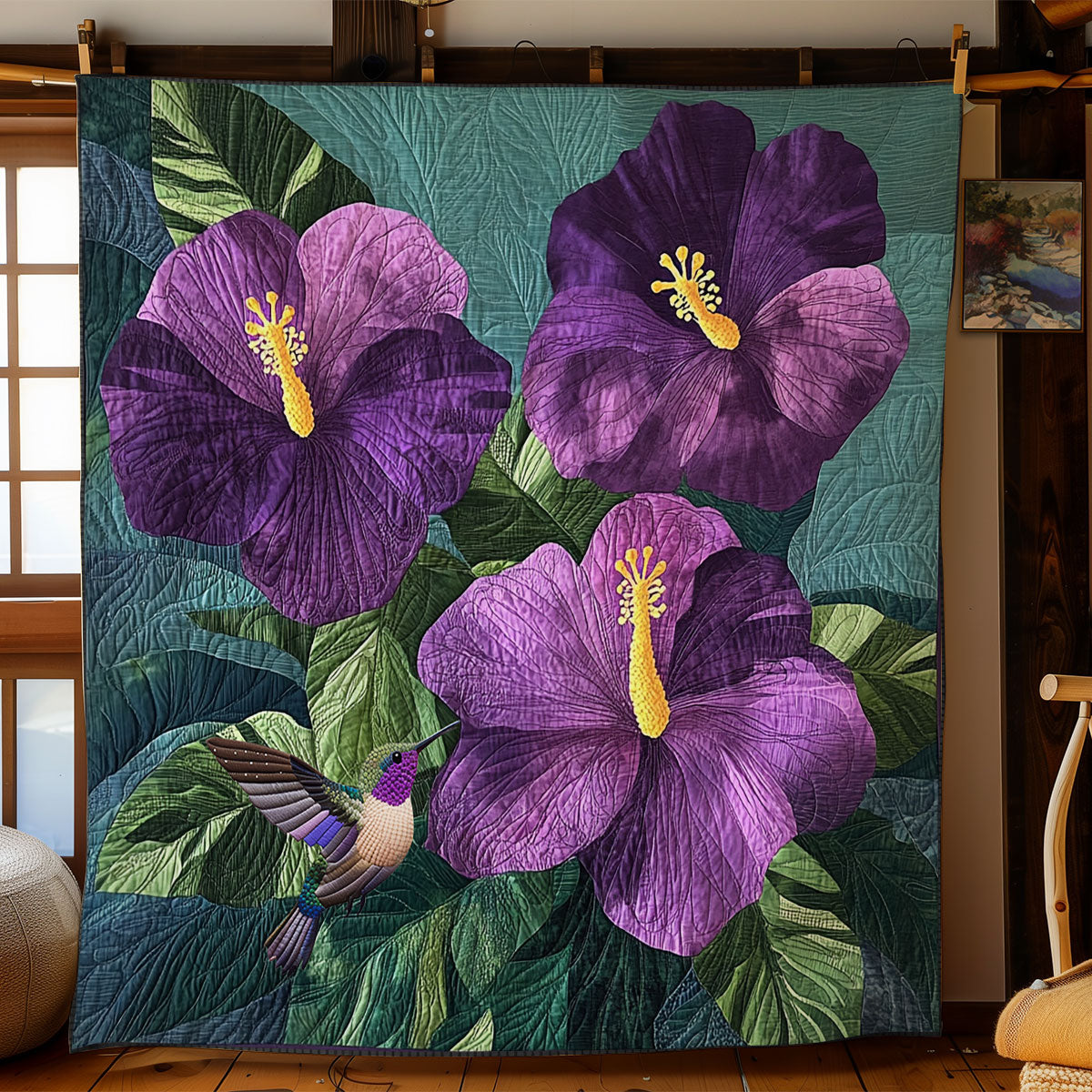 Purple Hibicus Flower WY1211007CL Quilt