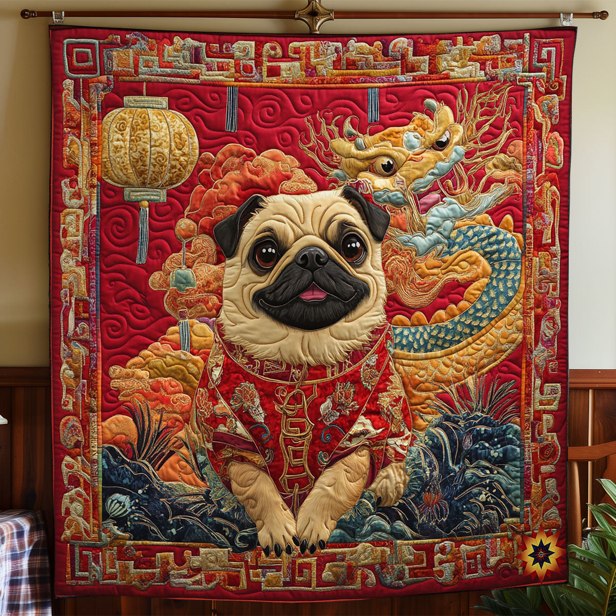Pug In New Year WY1712021CL Quilt