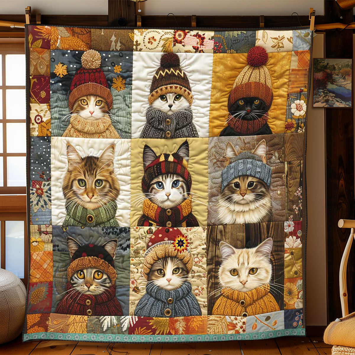 Autumn Cute Tabby Cat WP1710010CL Quilt
