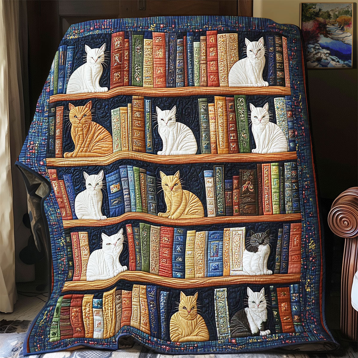 Cat Bookshelf WX0801002CL Quilt