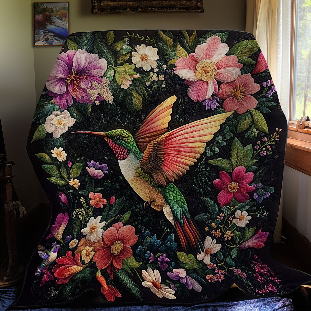 Flower Garden Hummingbird WY0611033CL Quilt