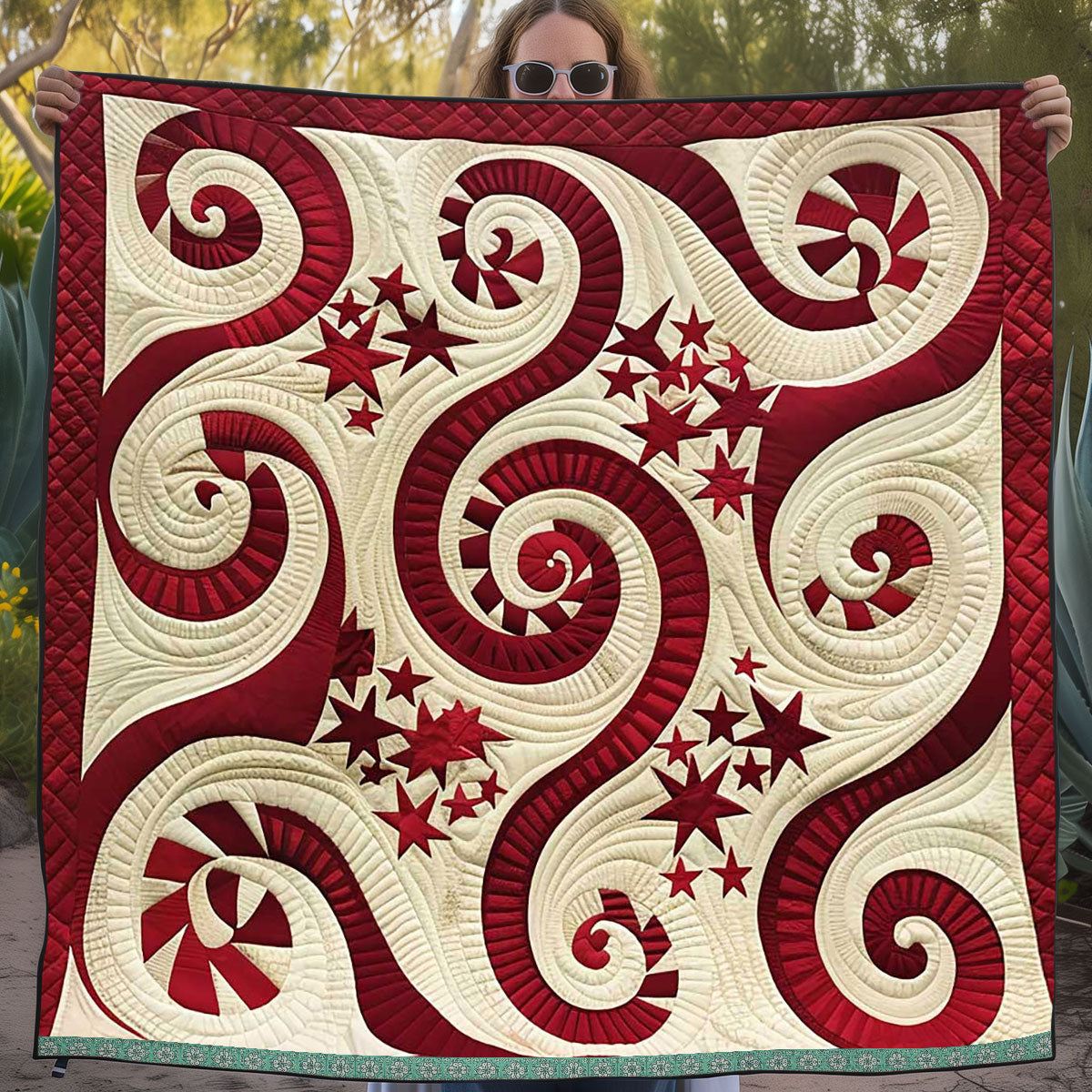 Swirly Red Star WJ2009024CL Quilt