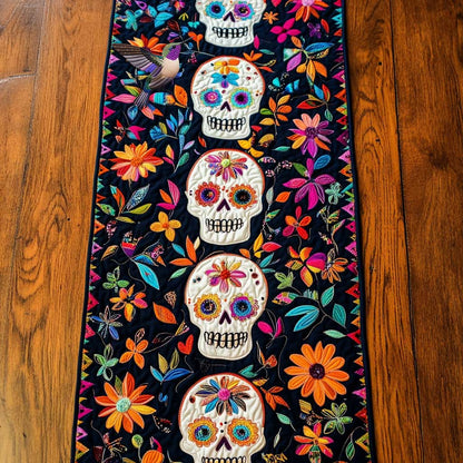 Day Of The Dead Floral Skulls WN2610062CL Quilted Table Runner
