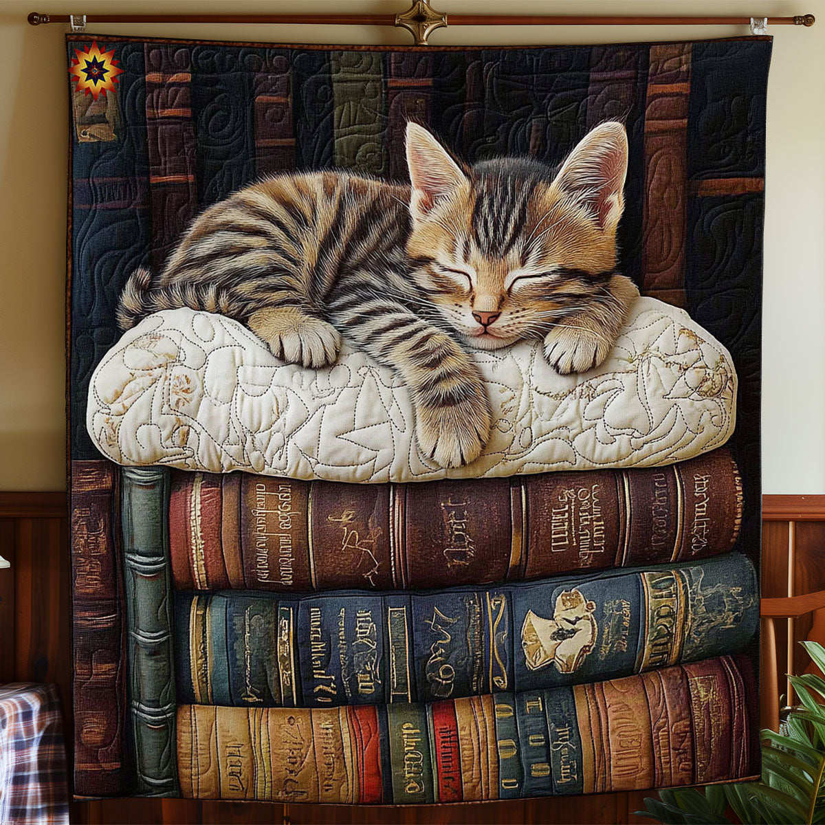 Sleeping Book Cat WY2511027CL Quilt