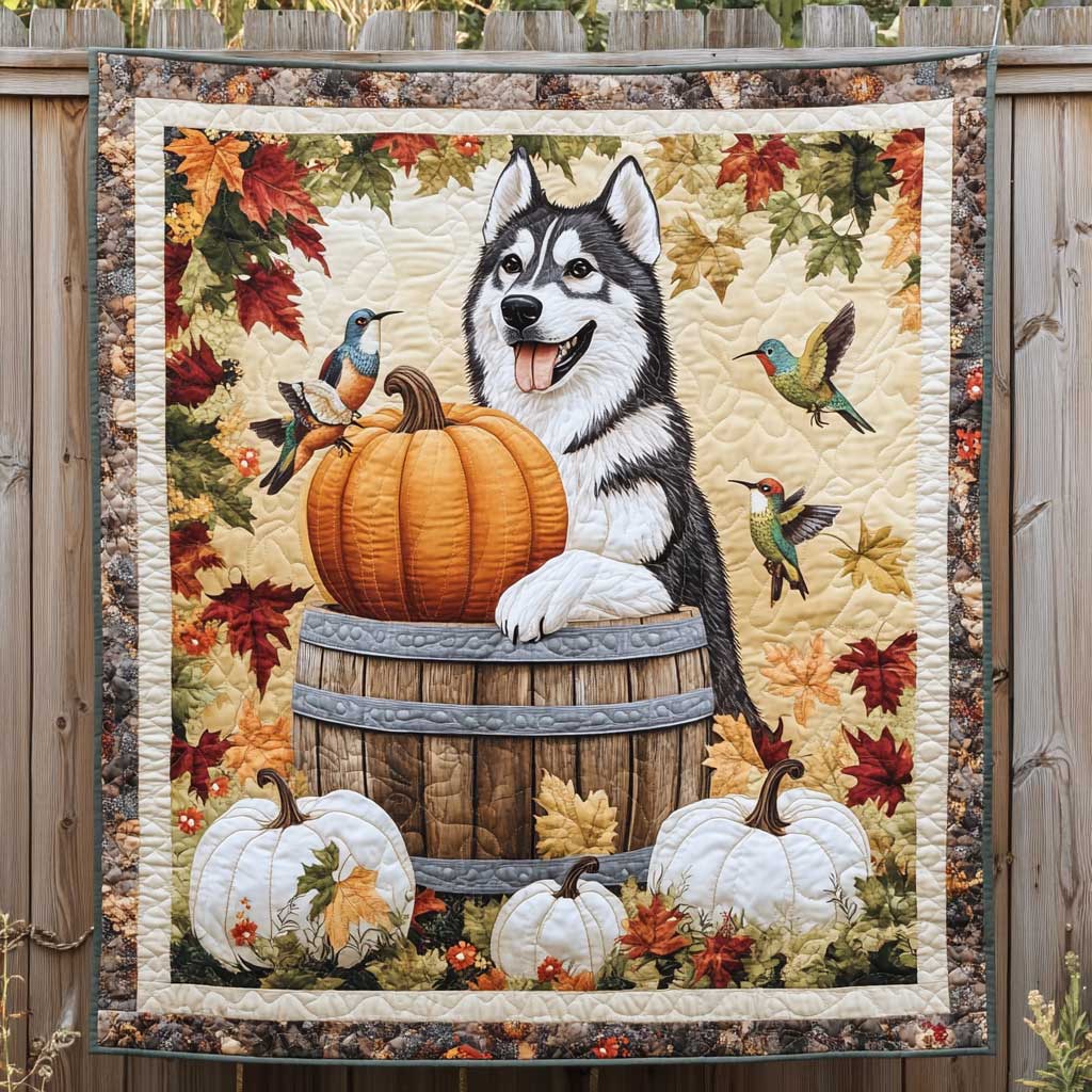 Joyful Husky And Pumpkin WN2709089CL Quilt