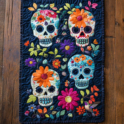 Day Of The Dead Floral Skulls WN2610059CL Quilted Table Runner