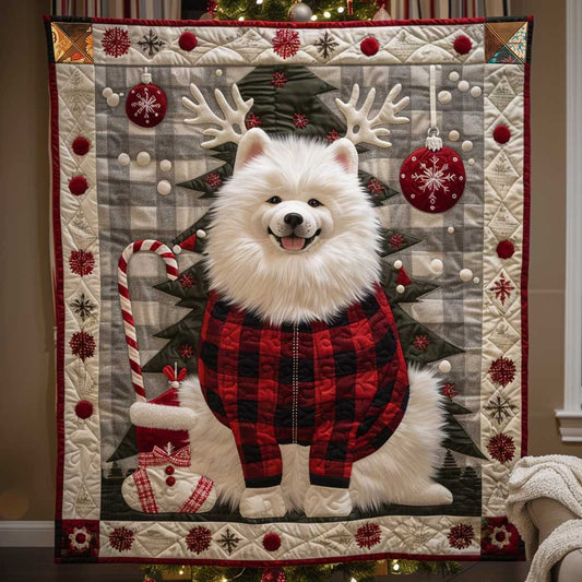 Samoyed With Reindeer Antlers WN2510064CL Quilt