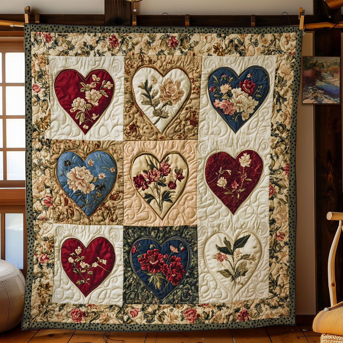 Vintage Flower Hearts WY1502060CL Quilt