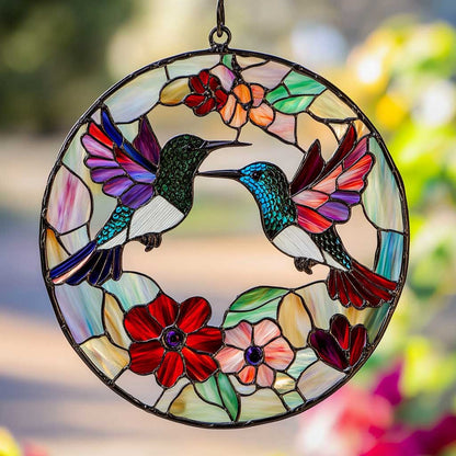 Hummingbird Dance WN0811020CL Stained Glass Suncatcher