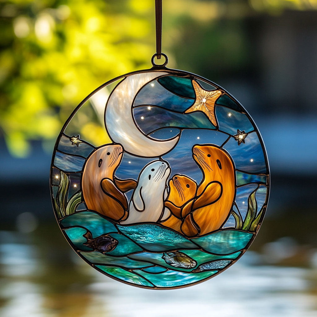 Sea Lion WJ1410040CL Stained Glass Suncatcher