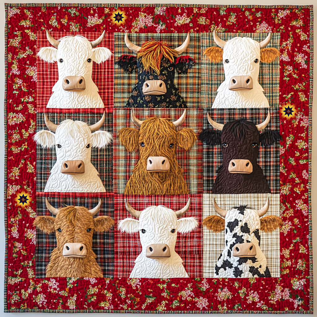 Floral Highland Cows XR0312006CL Quilt