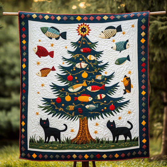 Cat Decorating Christmas Tree WP0810008CL Quilt