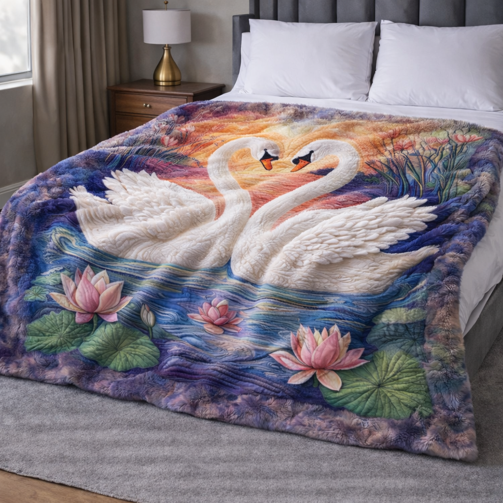 Swan Couple QA2101010CL Faux Fur Throw Blanket