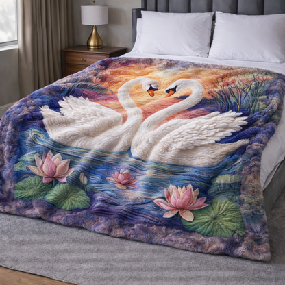 Swan Couple QA2101010CL Faux Fur Throw Blanket