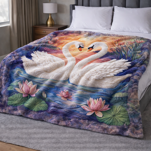 Swan Couple QA2101010CL Faux Fur Throw Blanket