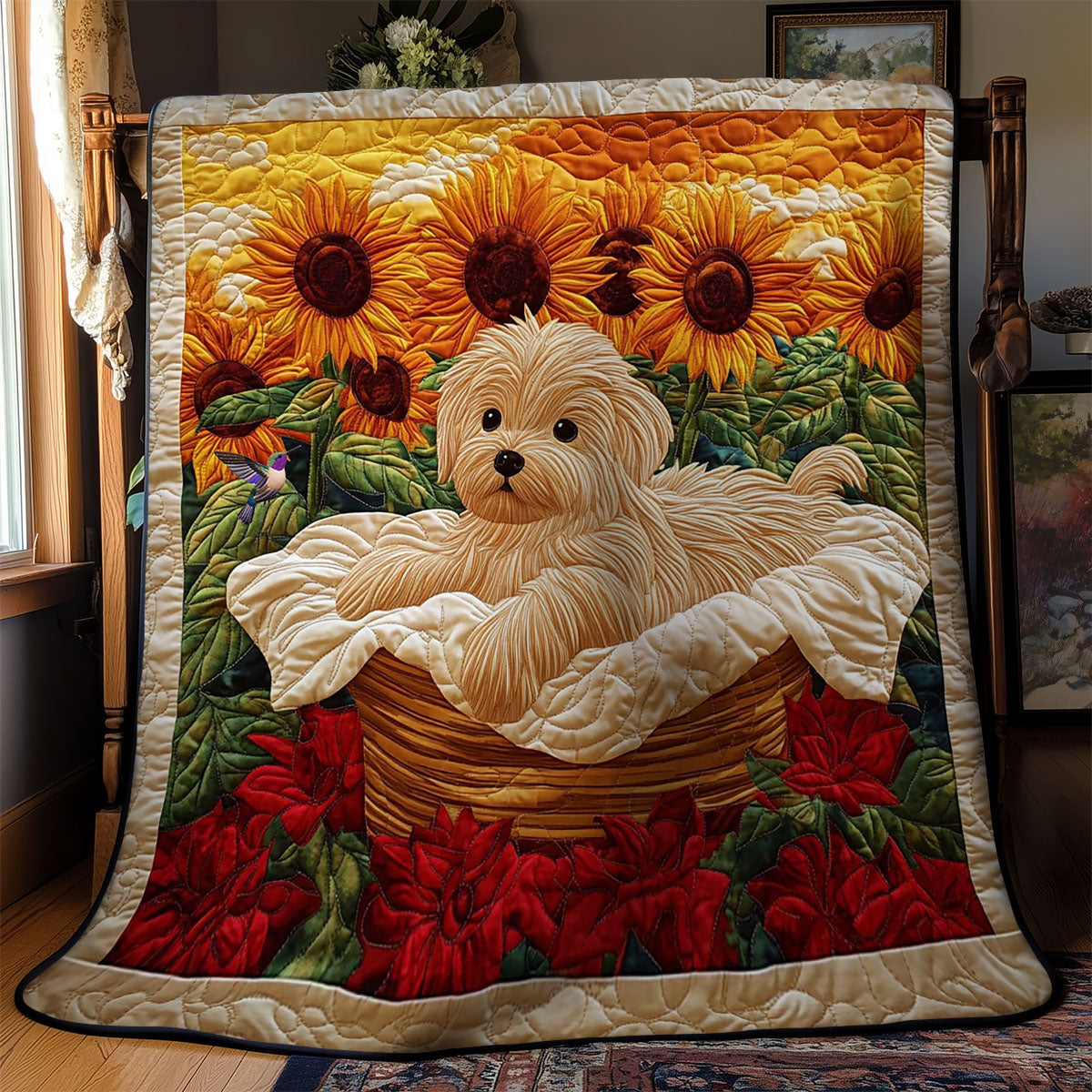 Sunflower Puppy WY0312060CL Quilt