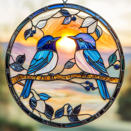 Garden Bluebirds WN0611056CL Stained Glass Suncatcher