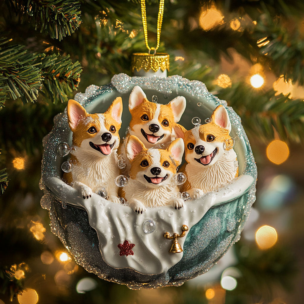 Merry Corgi Crew WN1610094CL Christmas Ornament