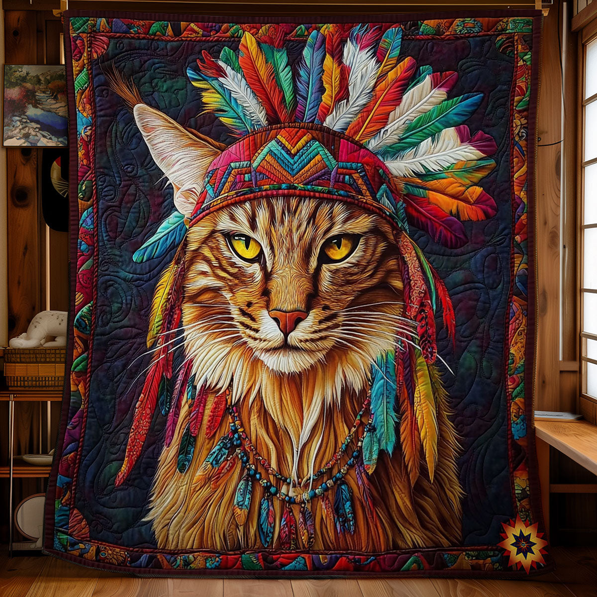 Feather Headdress Cat WY2512010CL Quilt