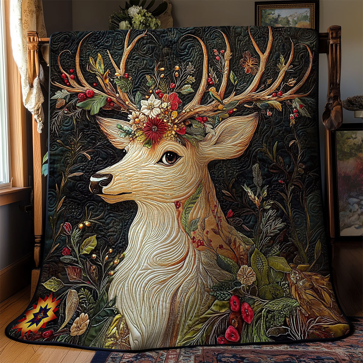 Flower Deer WY1112005CL Quilt