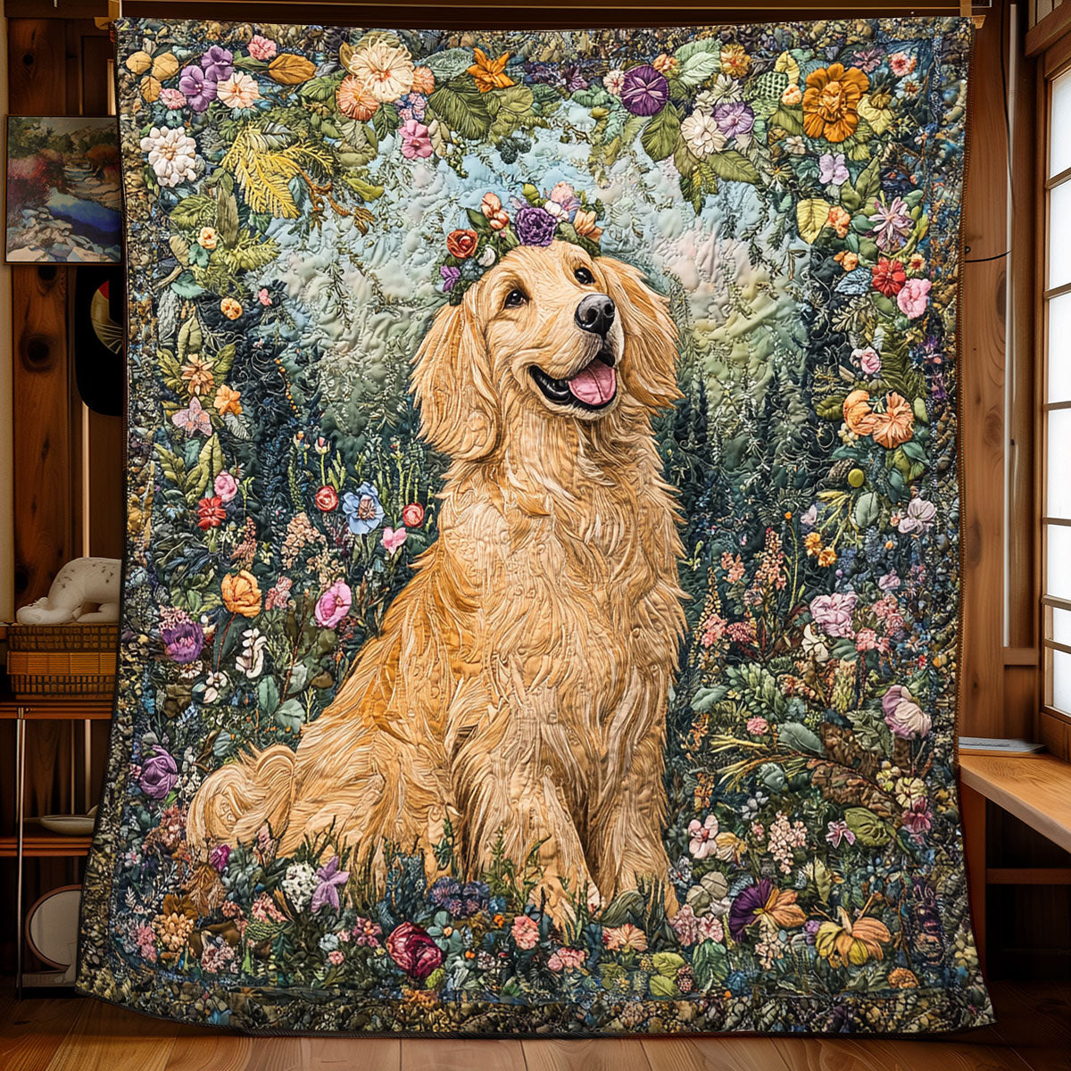 Golden Retriever Majesty Garden XB2802009CL Quilt