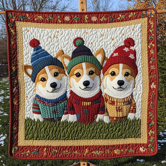 Corgi Puppies Winter Triplet WP0111016CL Quilt