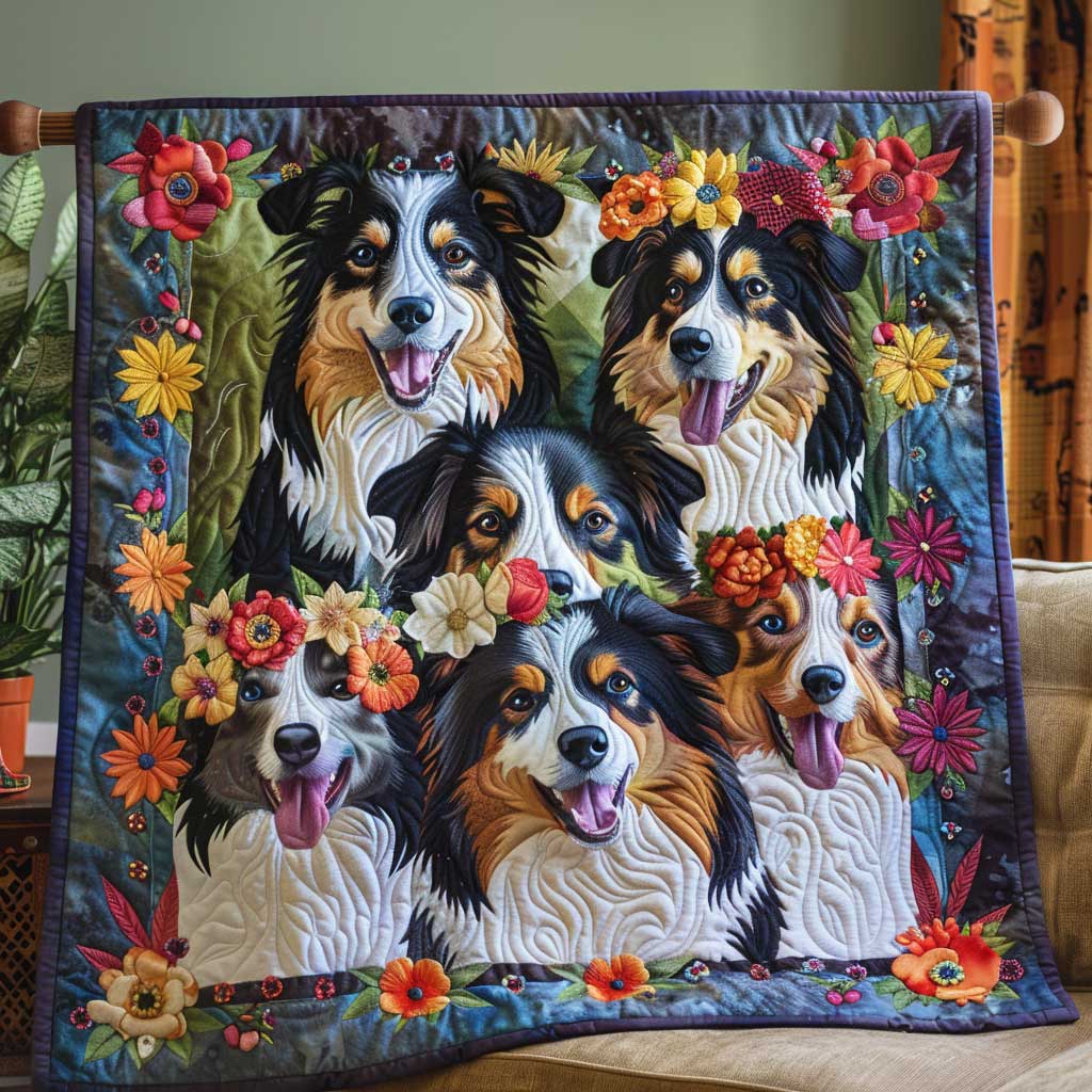 Tropical Flower Border Collie WP1009057CL Quilt