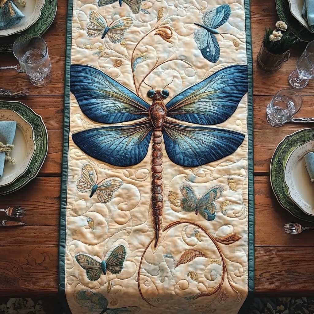 Delicate Dragonfly Flight WN2001009CL Quilted Table Runner