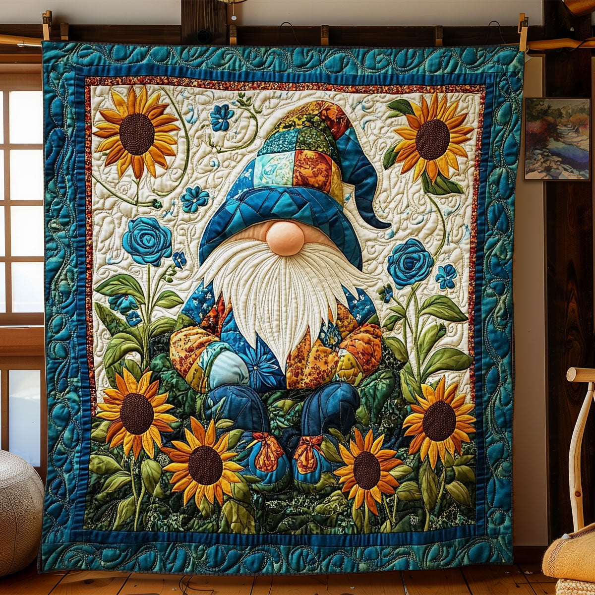 Gnome In Sunflower Garden WY0801025CL Quilt