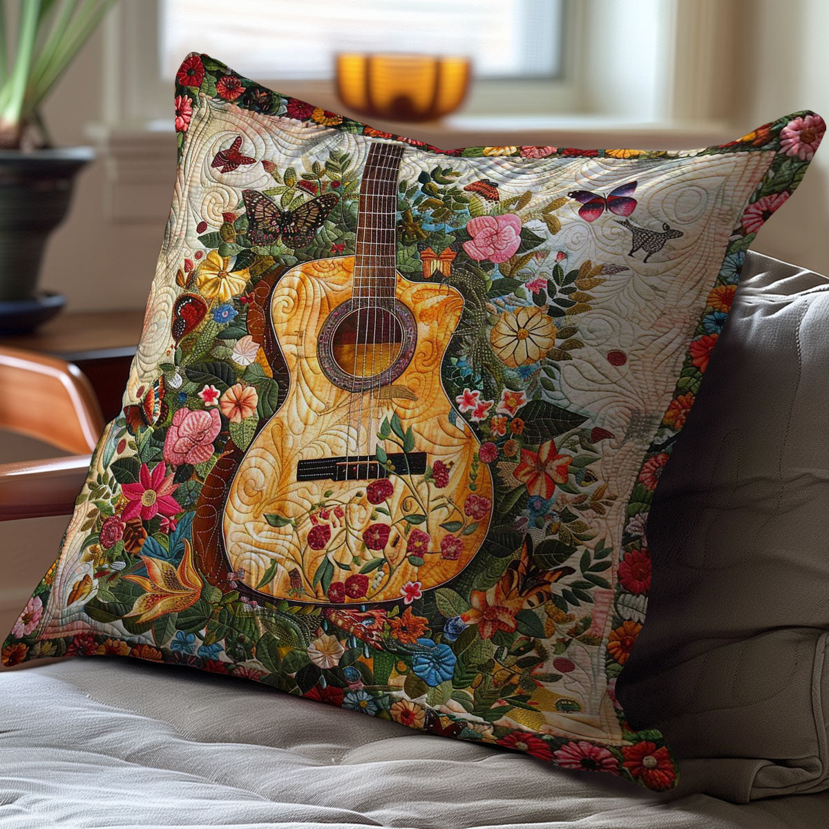 Flower Guitar WJ1209042CL Quilt Pillow Case