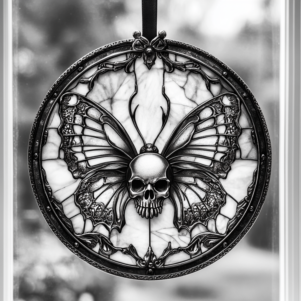 Skull Butterfly WU1211073CL Stained Glass Suncatcher