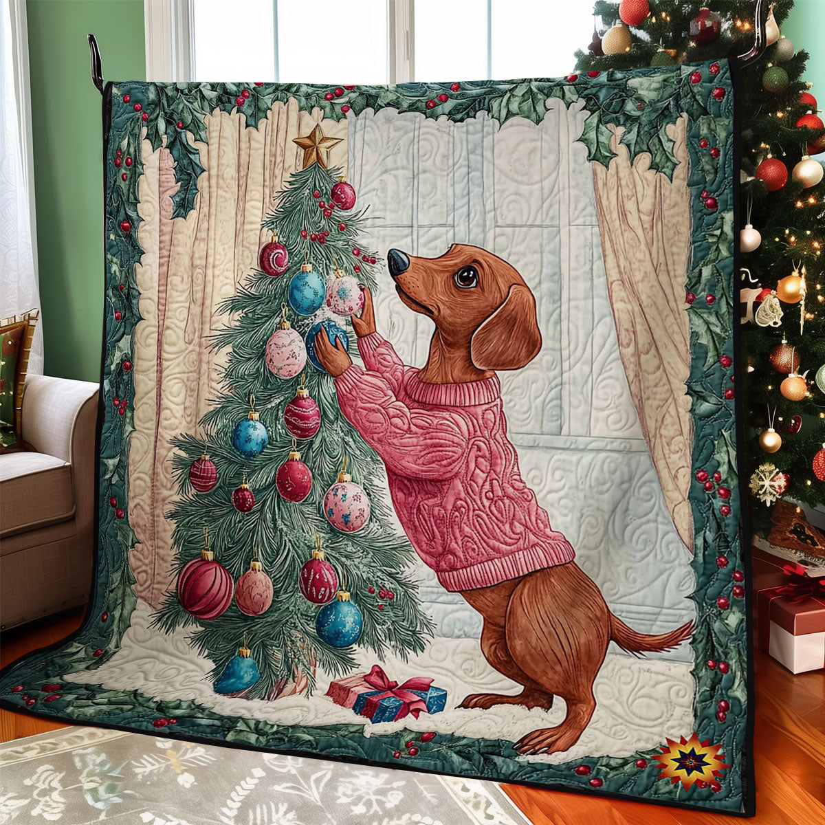 Christmas Tree And Dachshund WY1612006CL Quilt