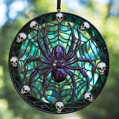 Spider And Skulls WN0611086CL Stained Glass Suncatcher