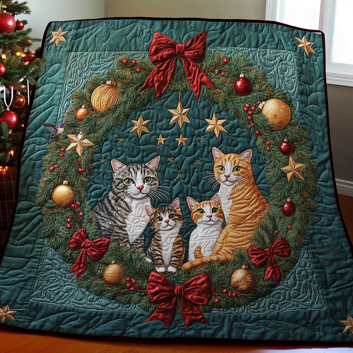 Christmas Wreath Cat WY1911078CL Quilt