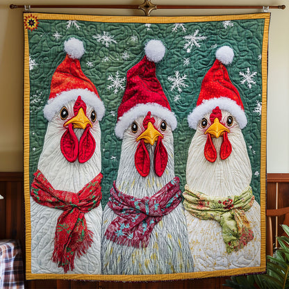 Three Santa Chicken WY0212014CL Quilt