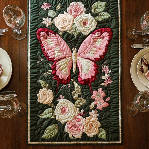 Butterfly Vibrant Flower WP2001068CL Quilted Table Runner