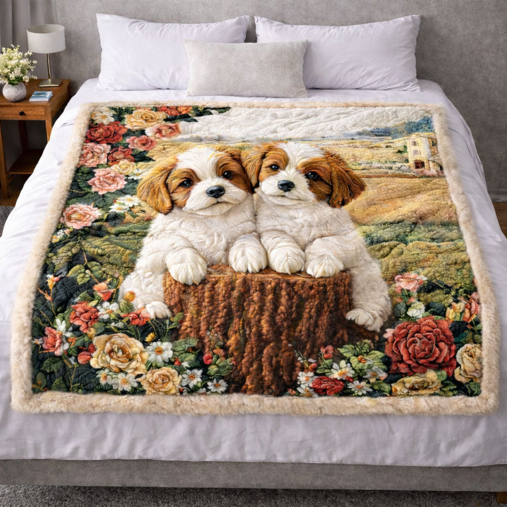 Dogs In Rose Garden QA1701003CL Faux Fur Throw Blanket