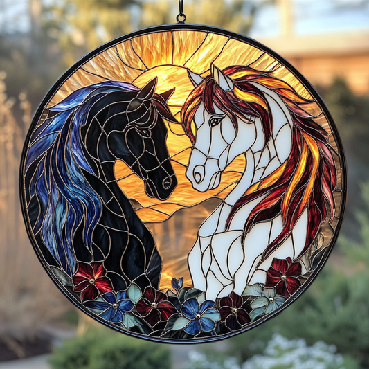 Horse Racing In The Sunset WU0511070CL Stained Glass Suncatcher