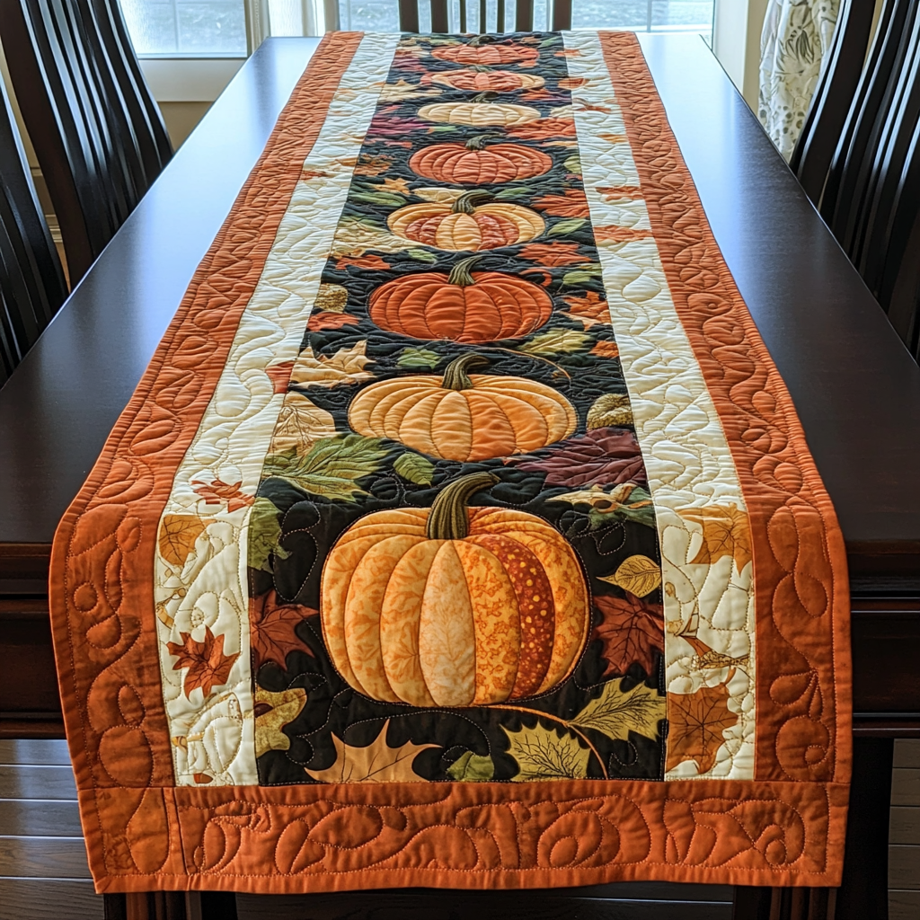 Autumn Leaves And Pumpkins XR1209001CL Quilted Table Runner