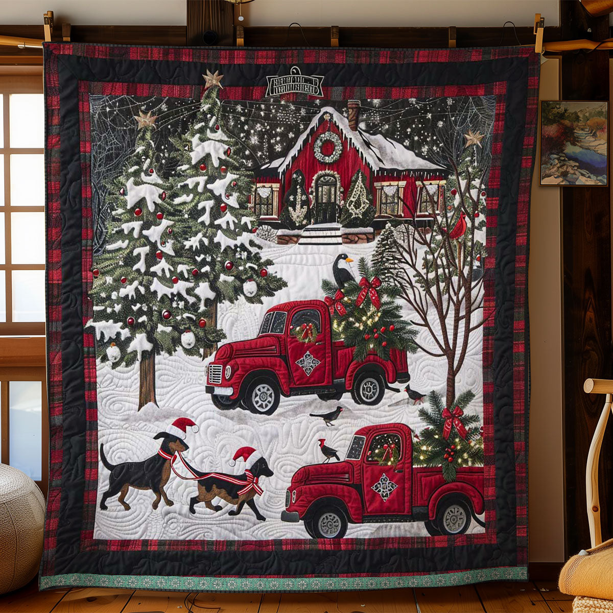 Merry Red Truck And Dachshunds WN1109016CL Quilt