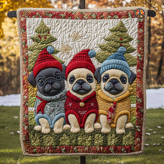 Lovable Pugs Sweater Christmas WP0111012CL Quilt